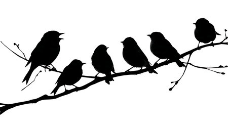 Curved branch bird silhouettes, black solid vector isolated on plain white background.のイラスト素材