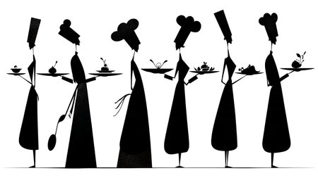Chef's Tasting Menu Small Plates Silhouette Collection isolated on plain white background.のイラスト素材