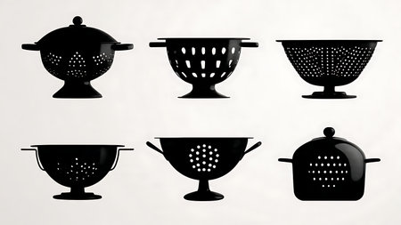 Kitchen Colanders and Strainers Silhouette Vector Pack isolated on plain white background.のイラスト素材