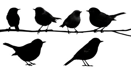 Birds displaying territorial poses on a branch isolated on plain white background.のイラスト素材