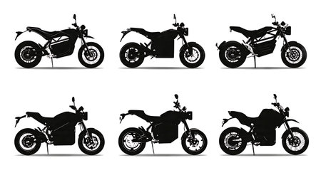 Modern Electric Motorcycle Silhouette e-Bike Collection isolated on plain white background.のイラスト素材