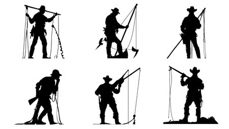 Game Processing with Gambrel and Hoist Silhouette Pack isolated on plain white background.のイラスト素材