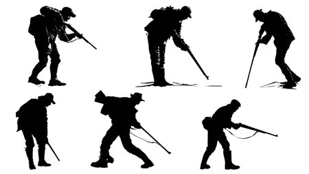 Hunter Reloading a Bolt-Action Rifle Silhouette Collection isolated on plain white background.のイラスト素材