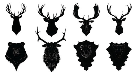 Father and Child Hunting Lesson Silhouette Collection isolated on plain white background.のイラスト素材