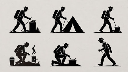 Leave No Trace Hunter Conservation Silhouette Minimalist Set isolated on plain white background.のイラスト素材