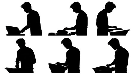 Person Making a Sandwich Silhouette Step-by-Step Set isolated on plain white background.のイラスト素材