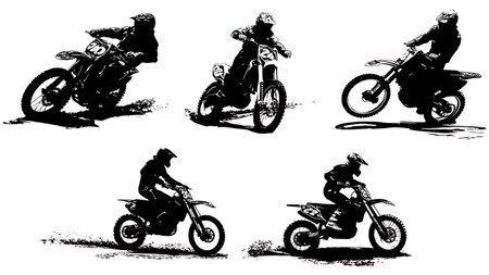 Flat Track Racing Motorcycle Silhouette Collection isolated on plain white background.のイラスト素材