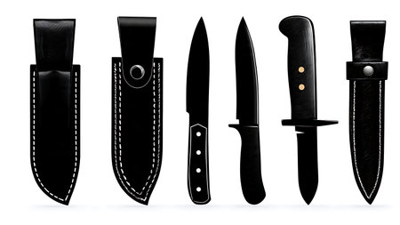 Various Hunting Knife Sheath Styles Silhouette Set isolated on plain white background.のイラスト素材