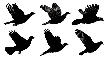 Game Birds in Flight Silhouette Set isolated on plain white background.のイラスト素材