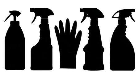 Kitchen Cleaning Supplies Silhouette Vector Pack isolated on plain white background.のイラスト素材
