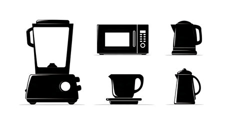 Common Kitchen Appliance Silhouette Vector Pack isolated on plain white background.のイラスト素材