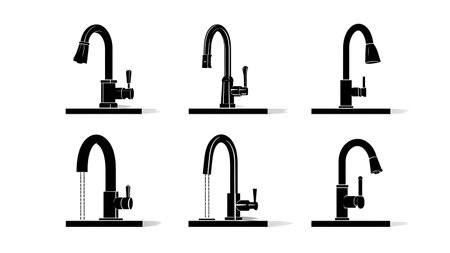 Modern and Classic Kitchen Sink Silhouette Vector Pack isolated on plain white background.のイラスト素材