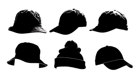 Different Types of Hunting Hat Silhouette Vector Pack isolated on plain white background.のイラスト素材