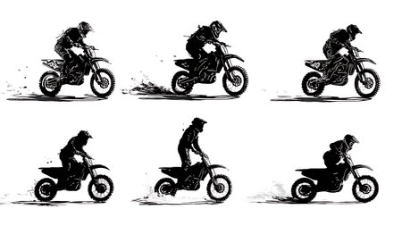 Ice Racing Motorcycle with Studded Tires Silhouette Collection isolated on plain white background.のイラスト素材