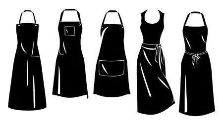 Different Styles of Kitchen Apron Silhouette Vector Set isolated on plain white background.のイラスト素材
