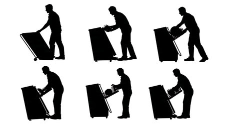 Person Loading Dishwasher Silhouette Kitchen Chore Set isolated on plain white background.のイラスト素材