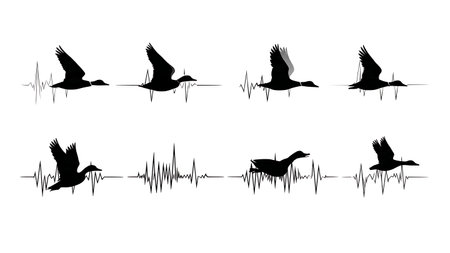 Hunter Heartbeat EKG Line with Animal Silhouette Vector Set isolated on plain white background.のイラスト素材