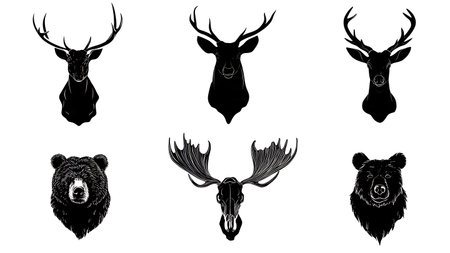 Hunting Calls and Lures Silhouette Set isolated on plain white background.のイラスト素材