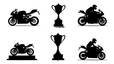 Motorcycle Championship Event Trophy and Award Silhouette Collection isolated on plain white background.のイラスト素材