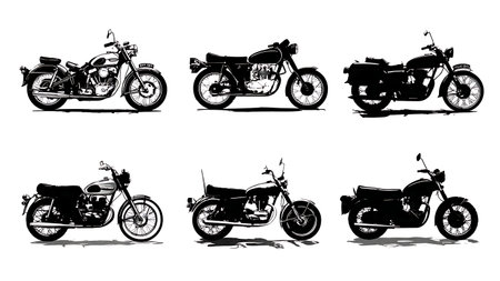 Classic Motorcycle at Roadside Diner Silhouette Scene isolated on plain white background.のイラスト素材