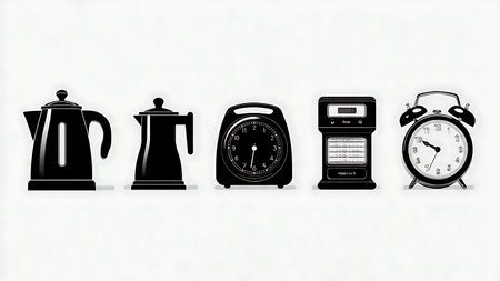 Kitchen Timers and Clocks Silhouette Vector Pack isolated on plain white background.のイラスト素材