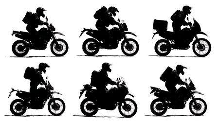 Motorcycle Paramedic First Responder Silhouette Collection isolated on plain white background.のイラスト素材
