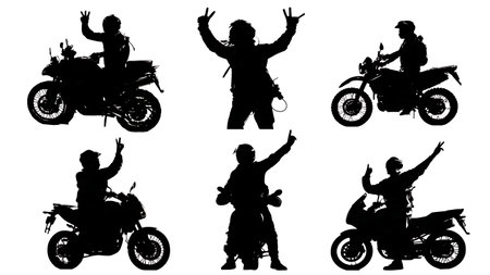 Biker Hand Gesture and Signal Silhouette Collection isolated on plain white background.のイラスト素材
