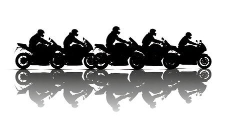 Group Riding Staggered Formation Safety Silhouette Set isolated on plain white background.のイラスト素材