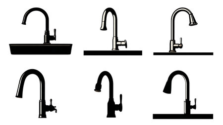 Modern and Classic Kitchen Sink Silhouette Vector Pack isolated on plain white background.のイラスト素材
