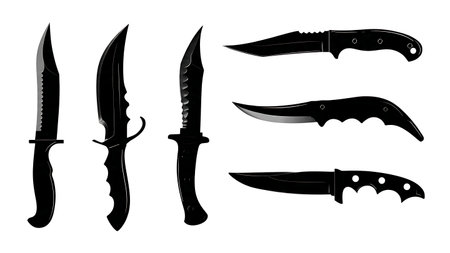 Different Types of Hunting Knife Silhouette Vector Set isolated on plain white background.のイラスト素材