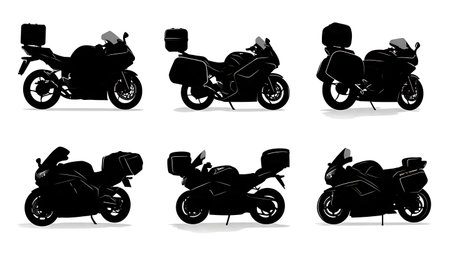 Motorcycle Luggage and Touring Bag Silhouette Set isolated on plain white background.のイラスト素材