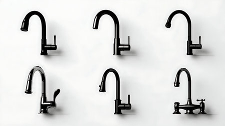 Modern and Classic Kitchen Sink Silhouette Vector Pack isolated on plain white background.のイラスト素材