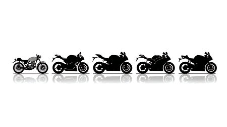 The Evolution of Motorcycles Silhouette Vector Timeline isolated on plain white background.のイラスト素材