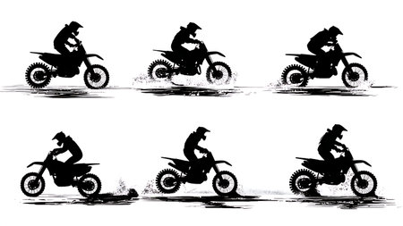 Ice Racing Motorcycle with Studded Tires Silhouette Collection isolated on plain white background.のイラスト素材