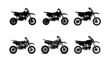 Mini Bike and Pocket Bike Recreational Silhouette Set isolated on plain white background.のイラスト素材