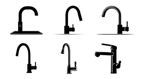 Modern and Classic Kitchen Sink Silhouette Vector Pack isolated on plain white background.のイラスト素材