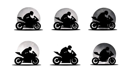 Motorcycle in Circle Icon and Emblem Silhouette Set isolated on plain white background.のイラスト素材