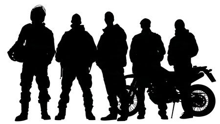 Motorcycle Club Members Brotherhood Silhouette Set isolated on plain white background.のイラスト素材