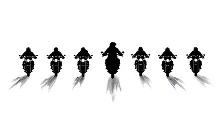 Motorcycle Disappearing Over the Horizon Silhouette Set isolated on plain white background.のイラスト素材