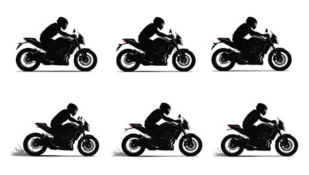 Low Side and High Side Motorcycle Crash Safety Silhouette Pack isolated on plain white background.のイラスト素材