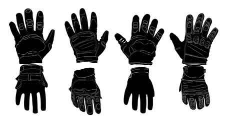 Different Styles of Motorcycle Glove Silhouette Pack isolated on plain white background.のイラスト素材