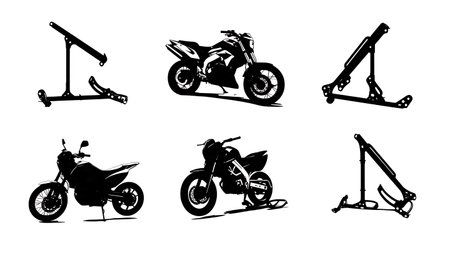 Motorcycle Side Stand and Center Stand Part Silhouette Set isolated on plain white background.のイラスト素材