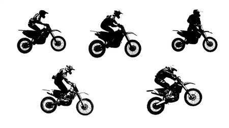 Off-Road Dirt Bike Silhouette Vector Pack for Adventure isolated on plain white background.のイラスト素材