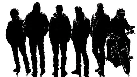 Motorcycle Club Members Brotherhood Silhouette Set isolated on plain white background.のイラスト素材