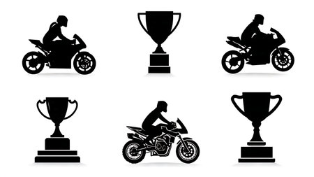 Motorcycle Racing and Show Trophy Silhouette Pack isolated on plain white background.のイラスト素材