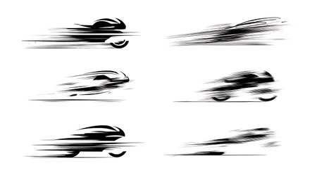 Post-Apocalyptic Custom Motorcycle Silhouette Collection isolated on plain white background.のイラスト素材