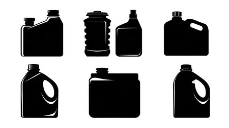 Motorcycle Oil and Fluid Container Silhouette Set isolated on plain white background.のイラスト素材