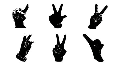 Biker Hand Gesture and Signal Silhouette Collection isolated on plain white background.のイラスト素材