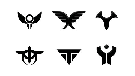 Abstract Motorcycle Brand Inspired Logo Silhouette Pack isolated on plain white background.のイラスト素材