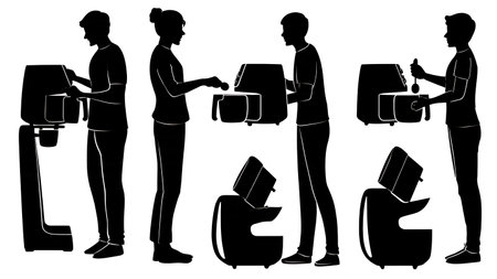 Person Using a Modern Air Fryer Silhouette Collection isolated on plain white background.のイラスト素材